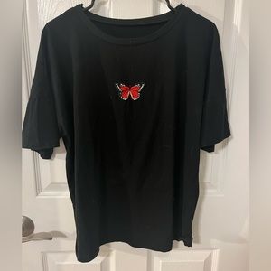 SOLD- Black Oversized Tee w/ Butterfly Patch